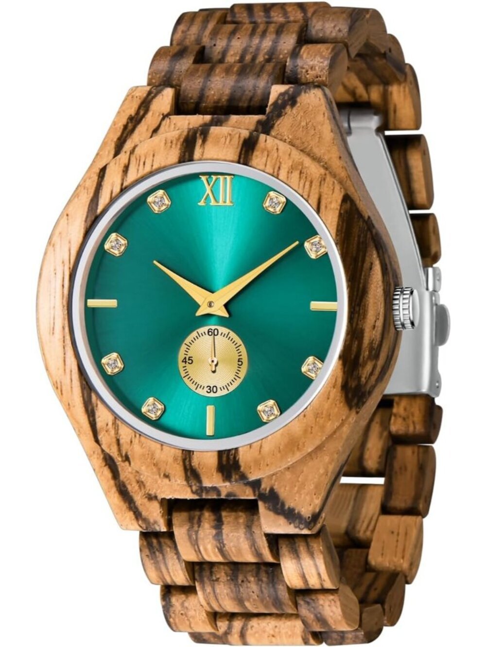 Men's Brown Green Handmade Lightweight Analog Quartz Solid Wrist Wooden Watch
